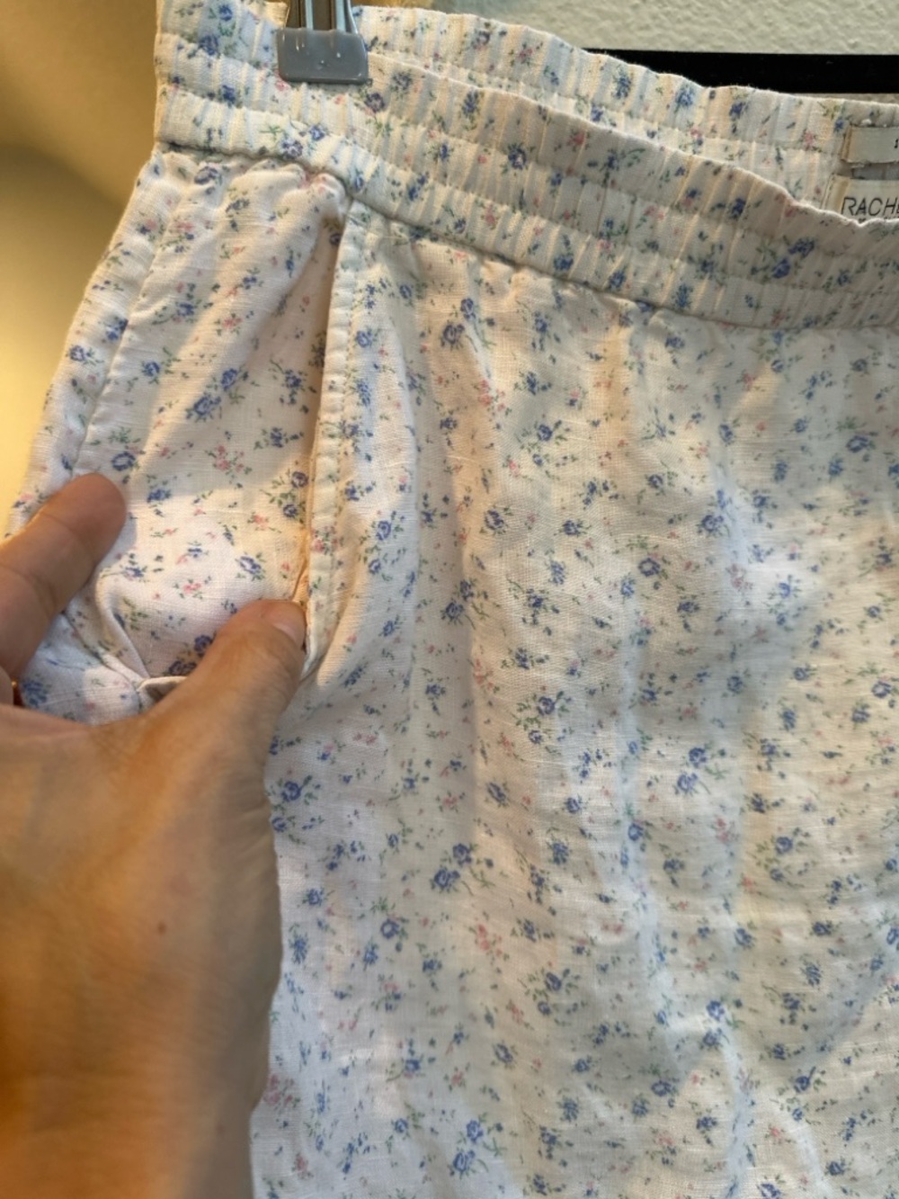 Rachel Zoe 100% Linen Floral Skirt Size M Elastic Waist Cottagecore pockets